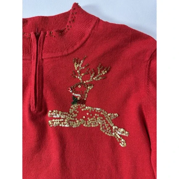 Vintage Michael Simon Event Sequin Reindeer Christmas Sweater Medium Excellent - Picture 4 of 14